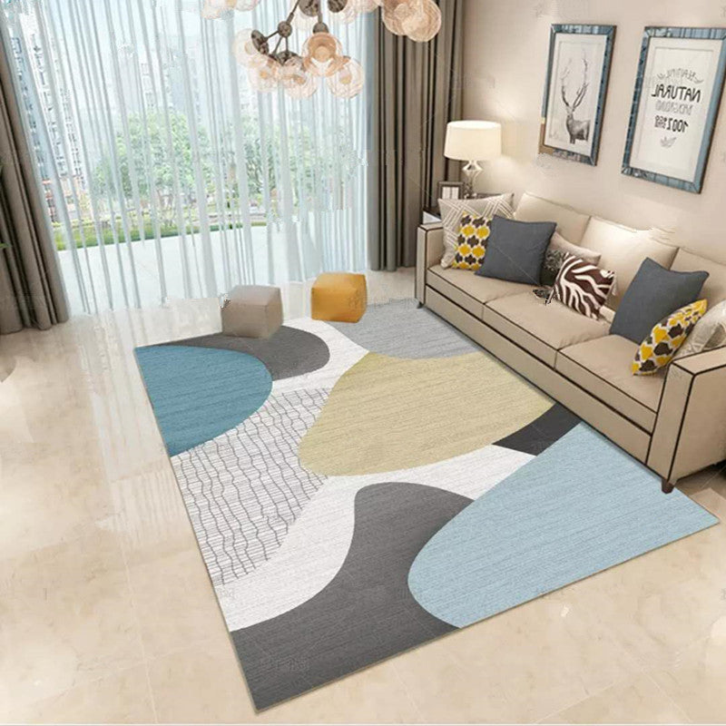 Navy Modern Area Carpet Geometric Pattern Polyester Area Rug Non-Slip Backing Rug for Living Room