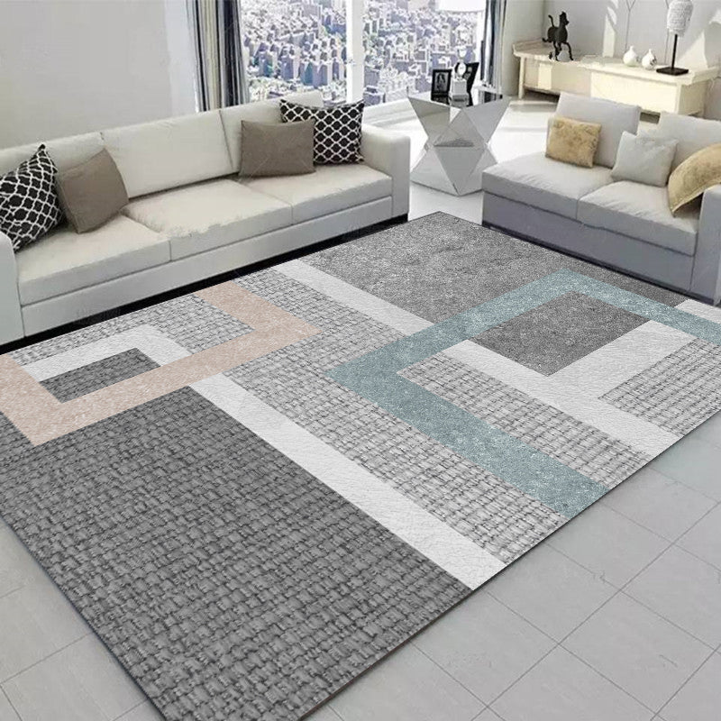 Grey Modern Area Rug Geometric Pattern Polyester Area Carpet Non-Slip Wahable Rug for Home Decor