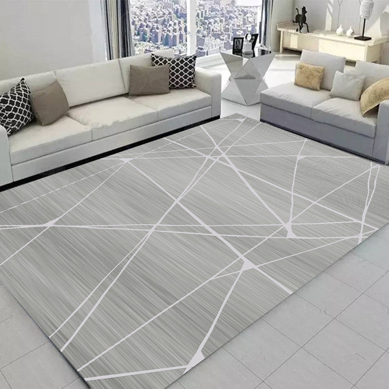 Grey Modern Area Rug Geometric Pattern Polyester Area Carpet Non-Slip Wahable Rug for Home Decor