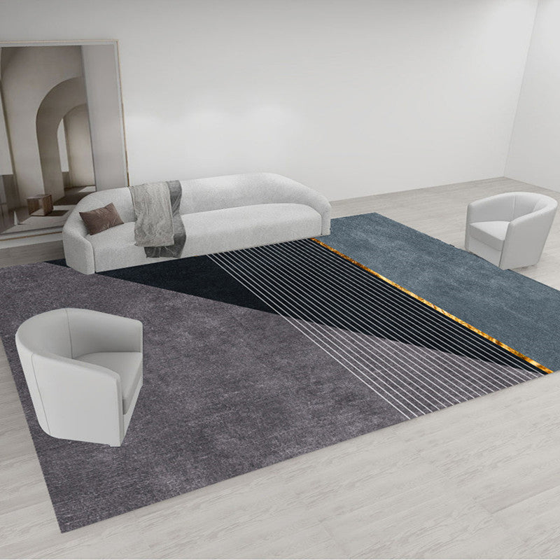 Grey Modern Area Rug Geometric Pattern Polyester Area Carpet Non-Slip Wahable Rug for Home Decor