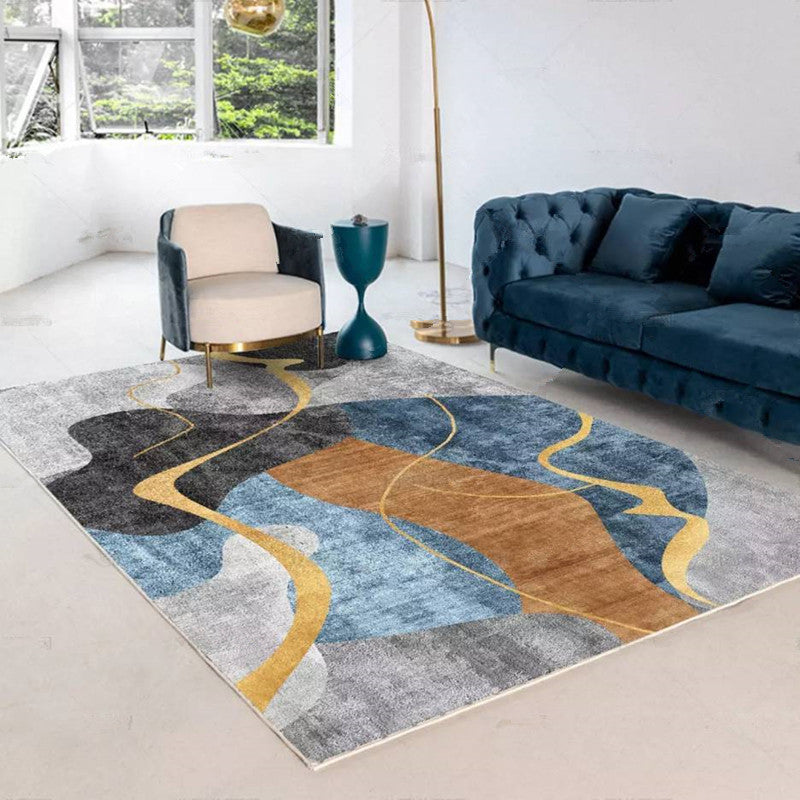 Yellow Geometric Print Area Rug Modern Polyester Area Carpet Non-Slip Backing Rug for Living Room