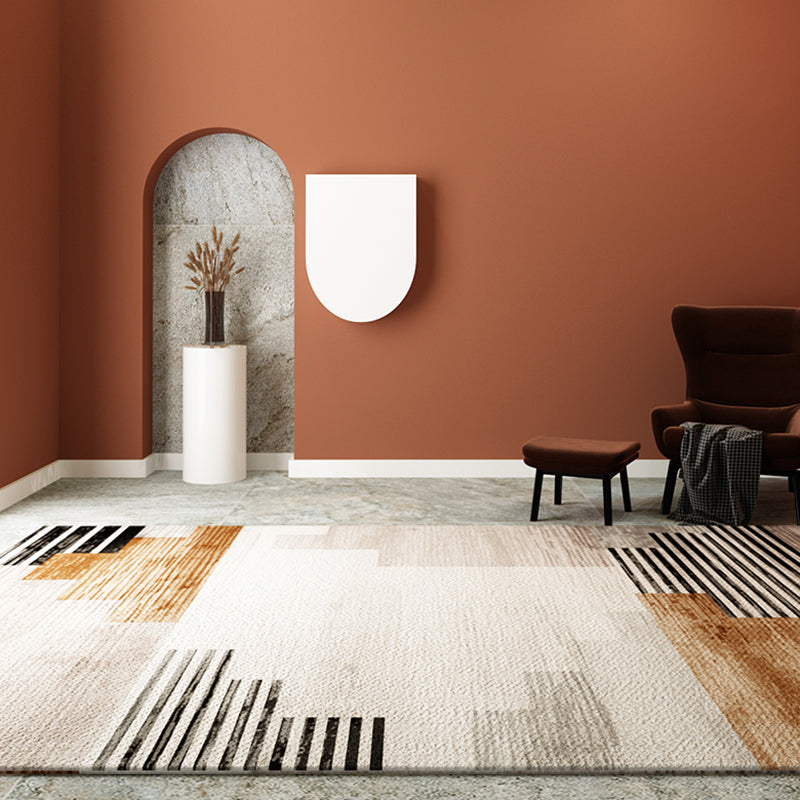 Grey Geometric Pattern Area Rug Modern Polyester Area Carpet Anti-Slip Backing Rug for Home Decor