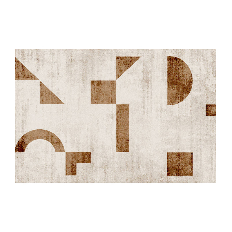 Grey Geometric Pattern Area Rug Modern Polyester Area Carpet Anti-Slip Backing Rug for Home Decor