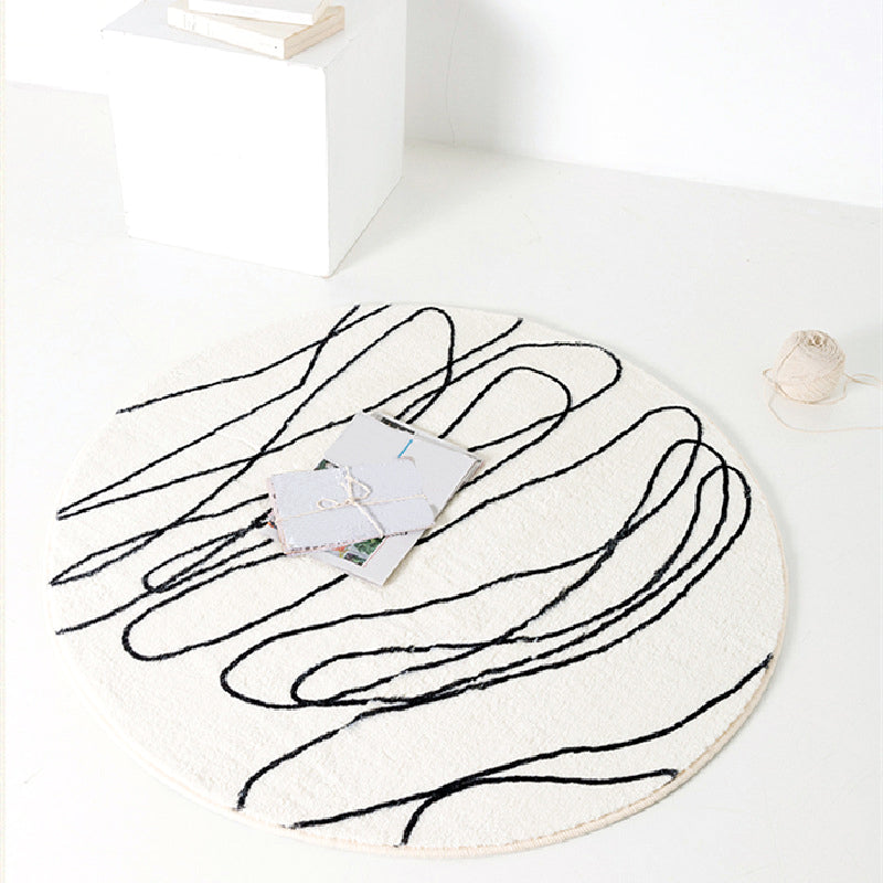 Simplicity Line Design Rug Leisure Round Area Rug Polyester Anti-Slip Carpet for Home Decor