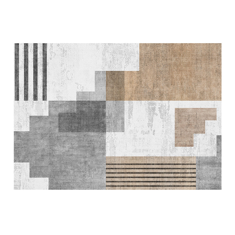 Brown Modern Area Rug Geometric Pattern Polyester Area Carpet Stain Resistant Rug for Living Room