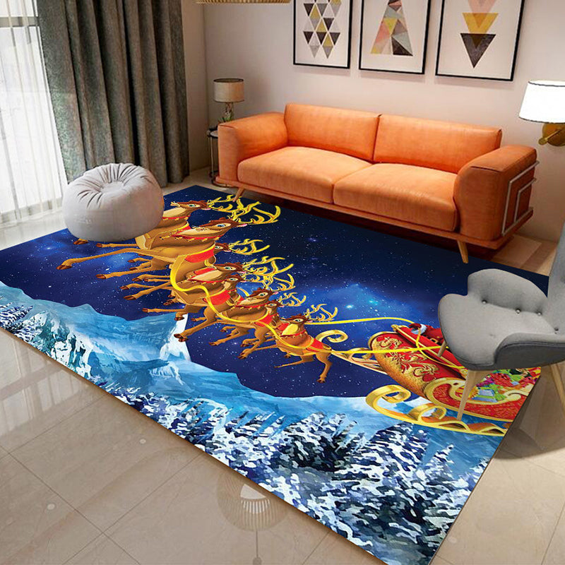 Blue Modern Carpet Polyester Santa Claus Carpet Washable Carpet for Living Room