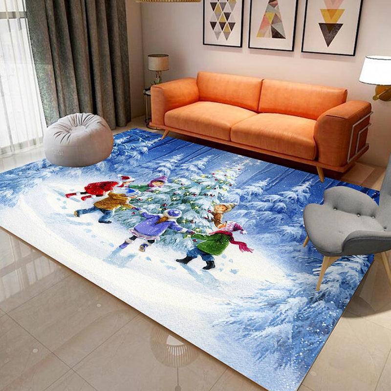 Blue Modern Carpet Polyester Santa Claus Carpet Washable Carpet for Living Room