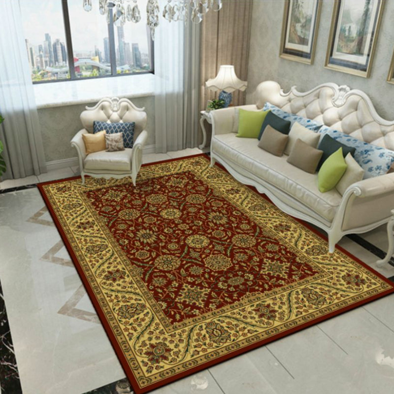 Dark Red Carpet Polyester Graphic Carpet Washable Area Carpet for Living Room