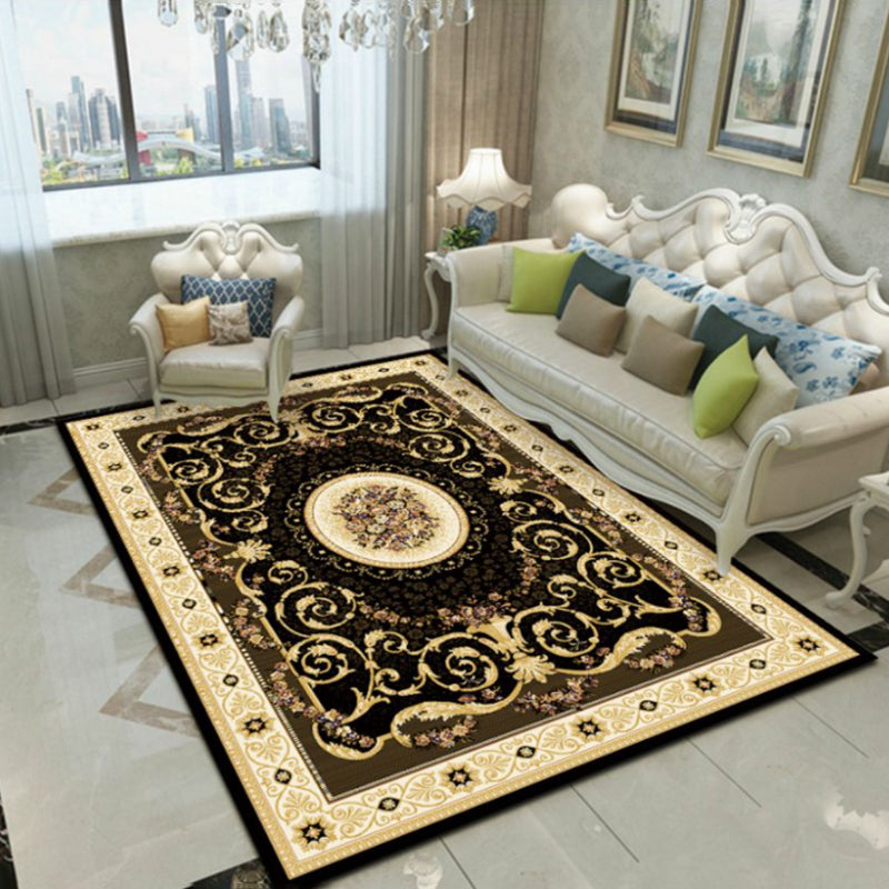 Dark Red Carpet Polyester Graphic Carpet Washable Area Carpet for Living Room