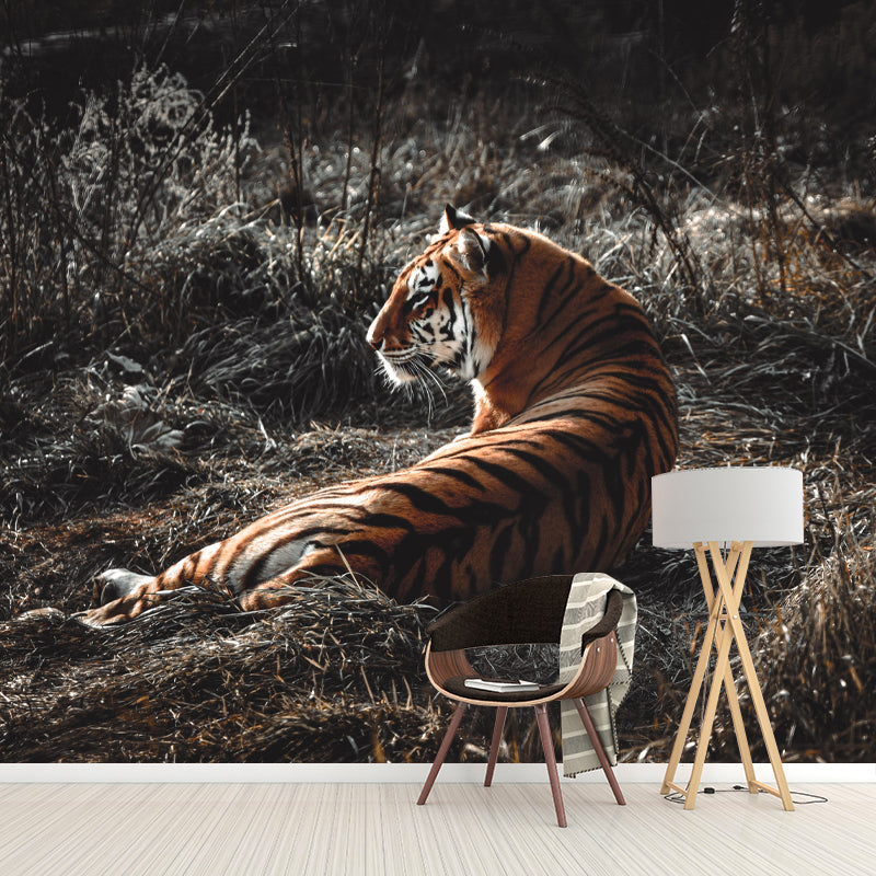 Modern Tiger Mural Wallpaper Moisture Resistant Living Room Wall Covering