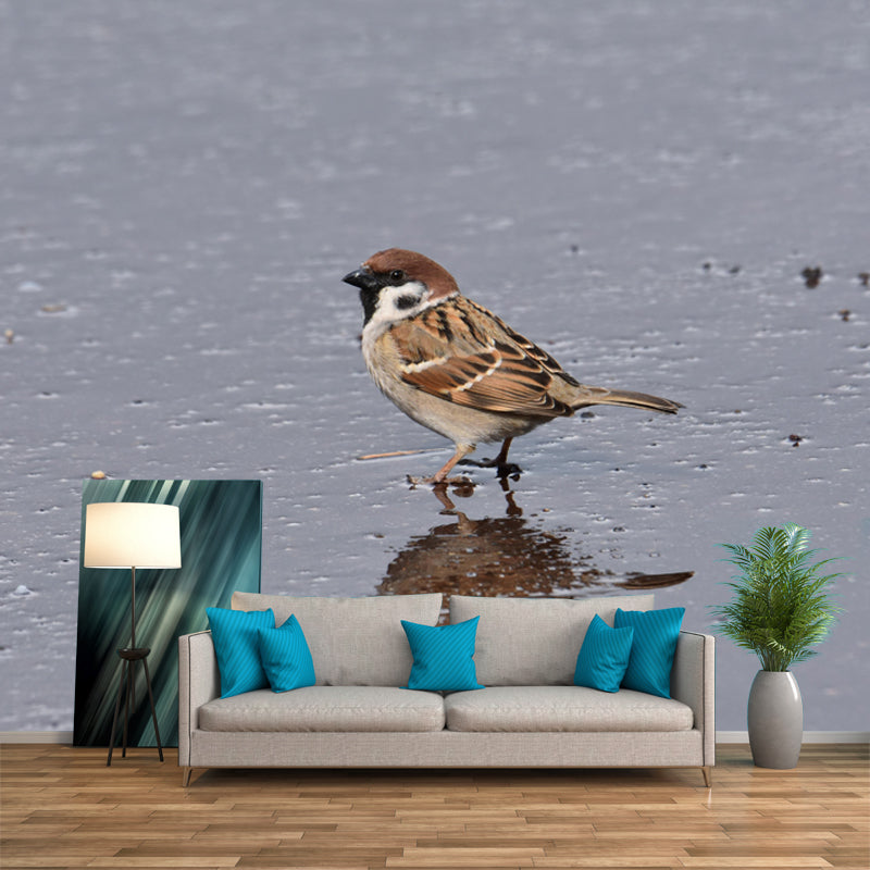 Modern Sparrow Mural Wallpaper Moisture Resistant Living Room Wall Covering