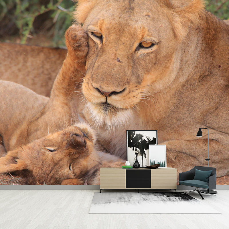 Modern Lioness Mural Wallpaper Moisture Resistant Living Room Wall Covering