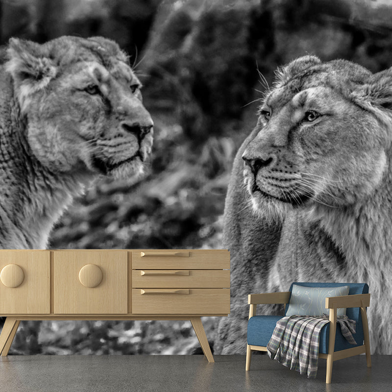 Modern Lioness Mural Wallpaper Moisture Resistant Living Room Wall Covering