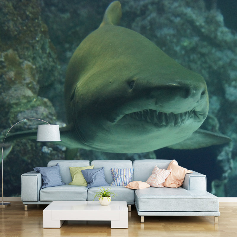 Modern Shark Mural Wallpaper Moisture Resistant Living Room Wall Covering