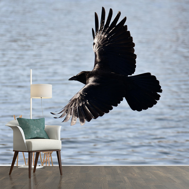 Modern Crow Mural Wallpaper Moisture Resistant Living Room Wall Covering