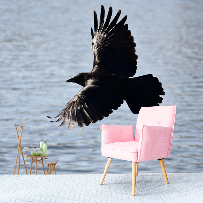 Modern Crow Mural Wallpaper Moisture Resistant Living Room Wall Covering