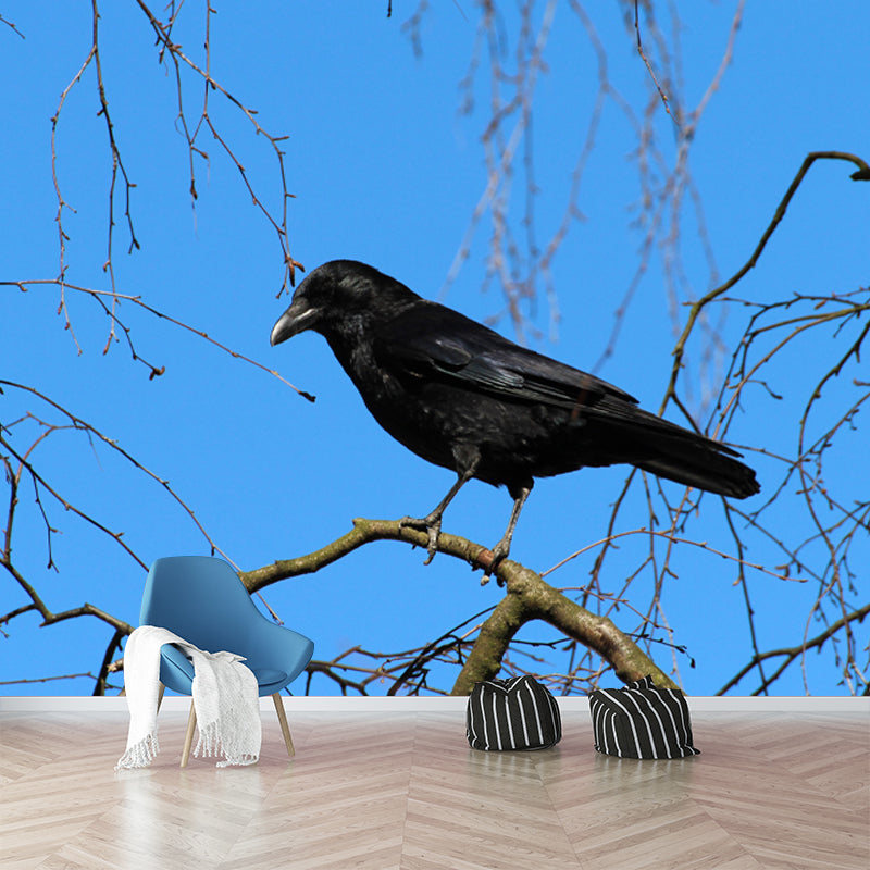 Modern Crow Mural Wallpaper Moisture Resistant Living Room Wall Covering