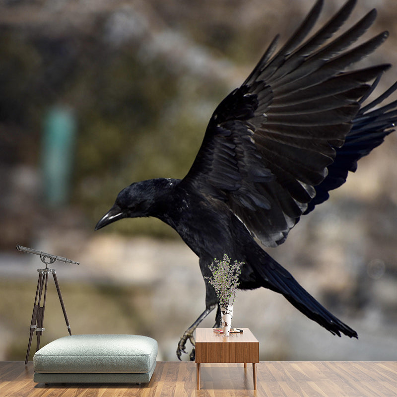 Modern Crow Mural Wallpaper Moisture Resistant Living Room Wall Covering