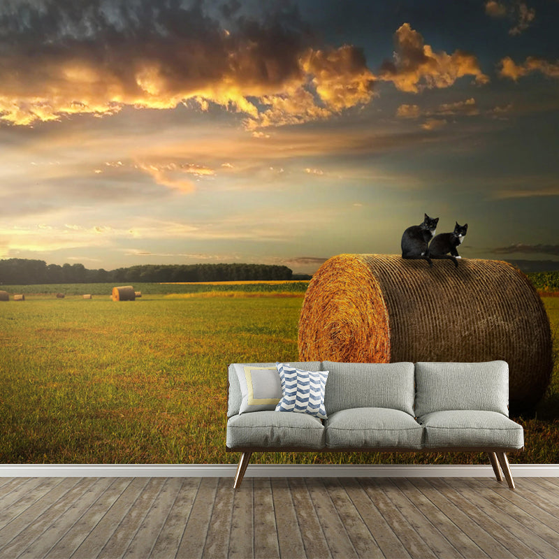 Straw Bale Landscapes Mural Wallpaper Moisture Resistant Living Room Wall Covering