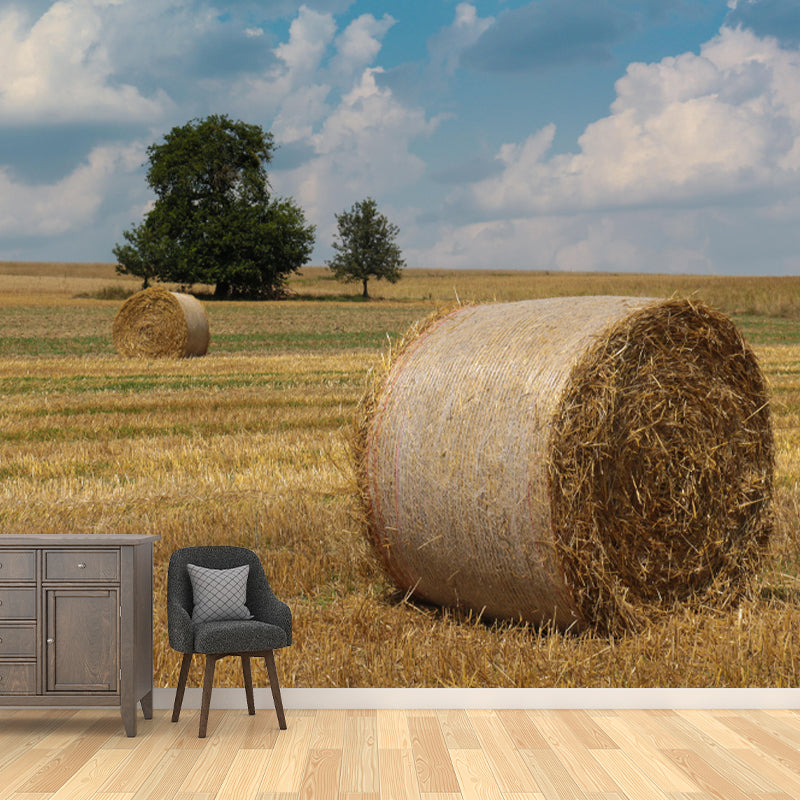 Customized Straw Bale Mural Stain Resistant Wall Covering for Dining Room