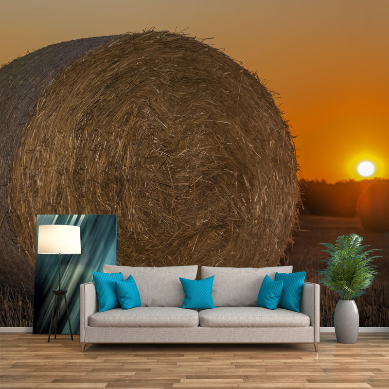 Customized Straw Bale Mural Stain Resistant Wall Covering for Dining Room