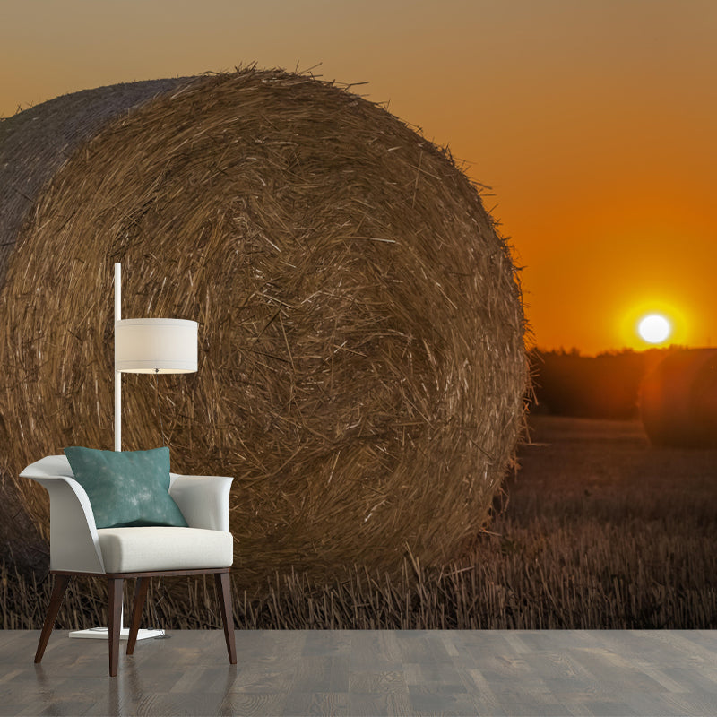 Customized Straw Bale Mural Stain Resistant Wall Covering for Dining Room