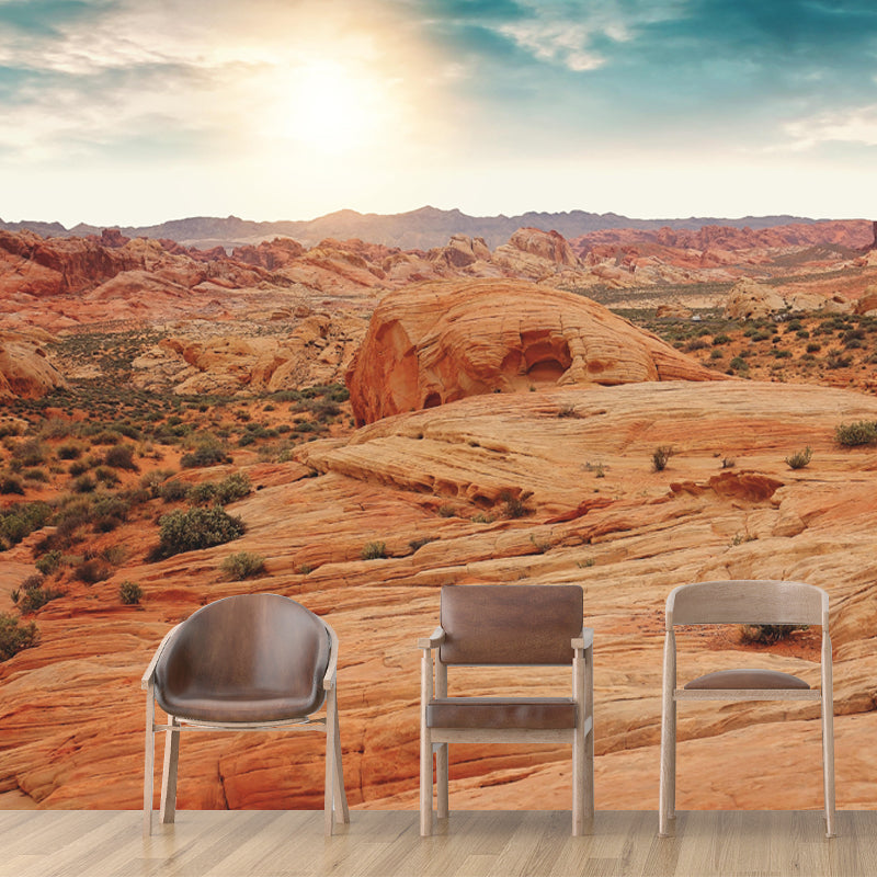 Barren Desert Landscapes Mural Mildew Resistant Wallpaper for Reading Room