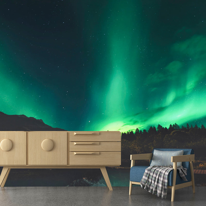 Beautiful Aurora Landscapes Mural Mildew Resistant Wallpaper for Reading Room