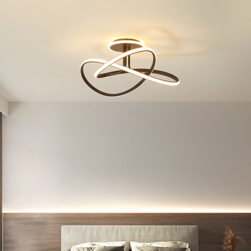 Plafonnier LED en gel de silice de style concis et moderne, montage semi-encastré linéaire en aluminium pour chambre à coucher