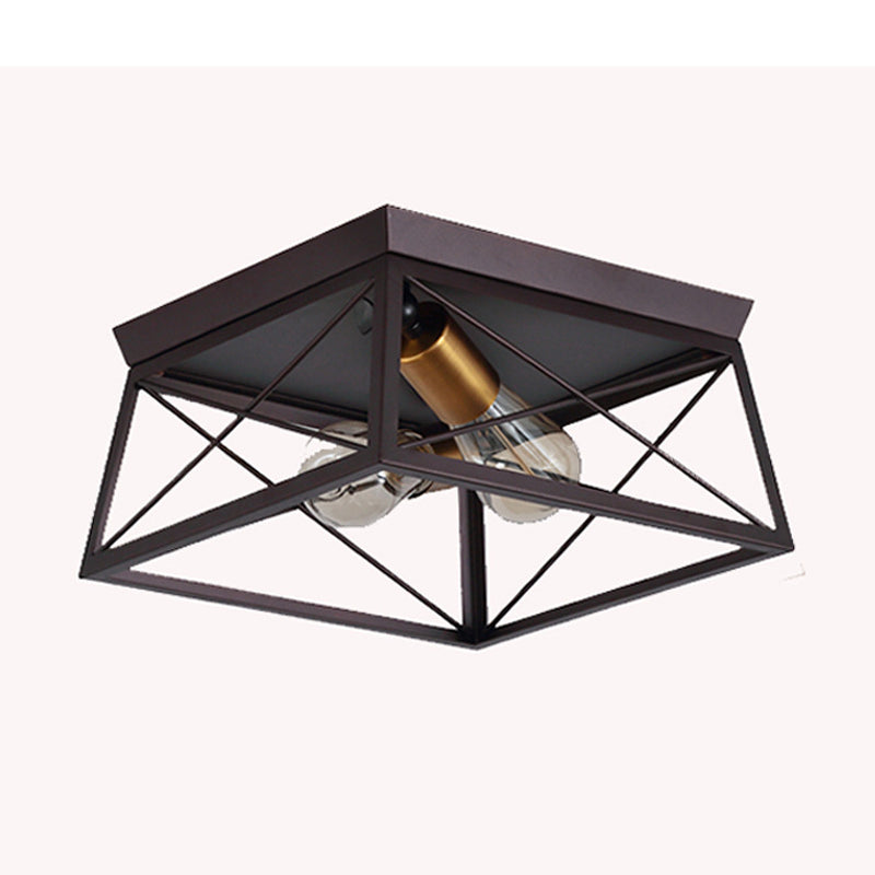 Iron Frame Black Ceiling Light in Industrial Retro Style Wrought Iron Geometric Flush Mount