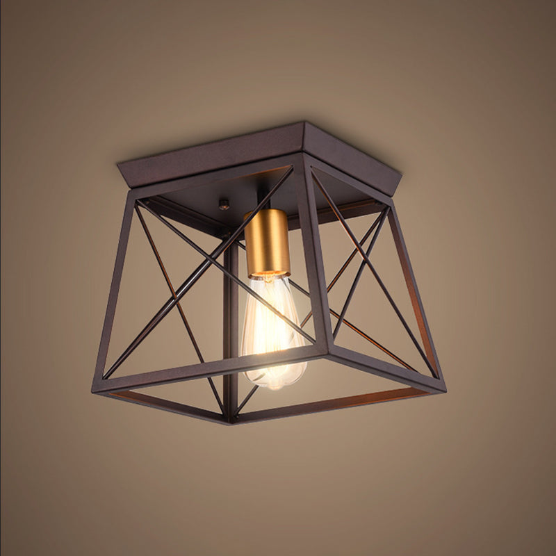Iron Frame Black Ceiling Light in Industrial Retro Style Wrought Iron Geometric Flush Mount