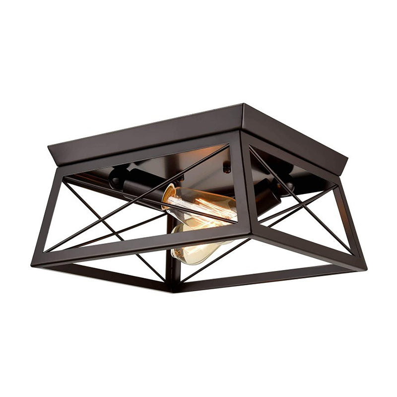 Iron Frame Black Ceiling Light in Industrial Retro Style Wrought Iron Geometric Flush Mount