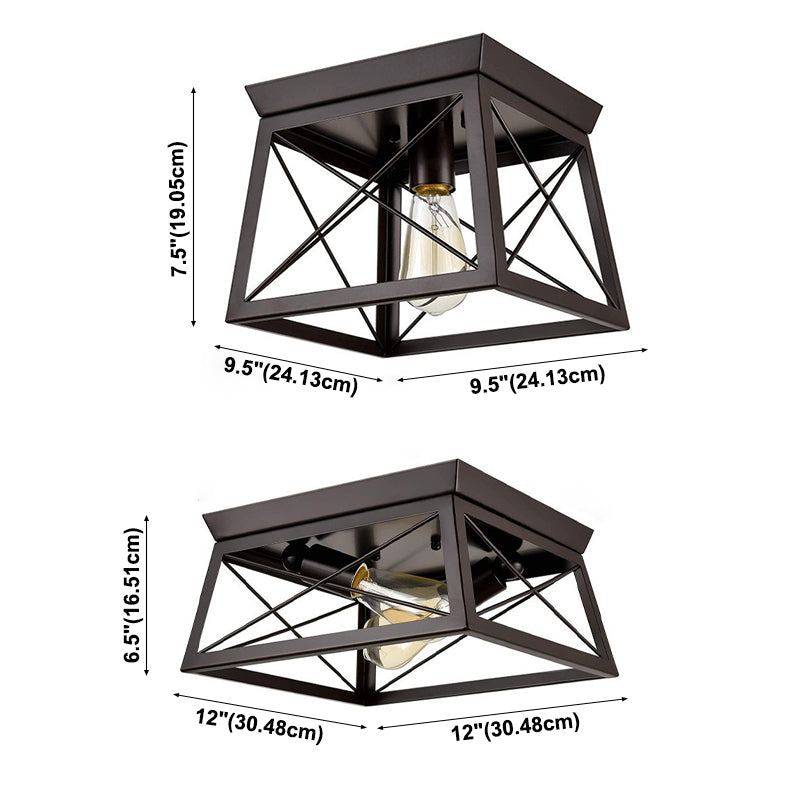 Iron Frame Black Ceiling Light in Industrial Retro Style Wrought Iron Geometric Flush Mount