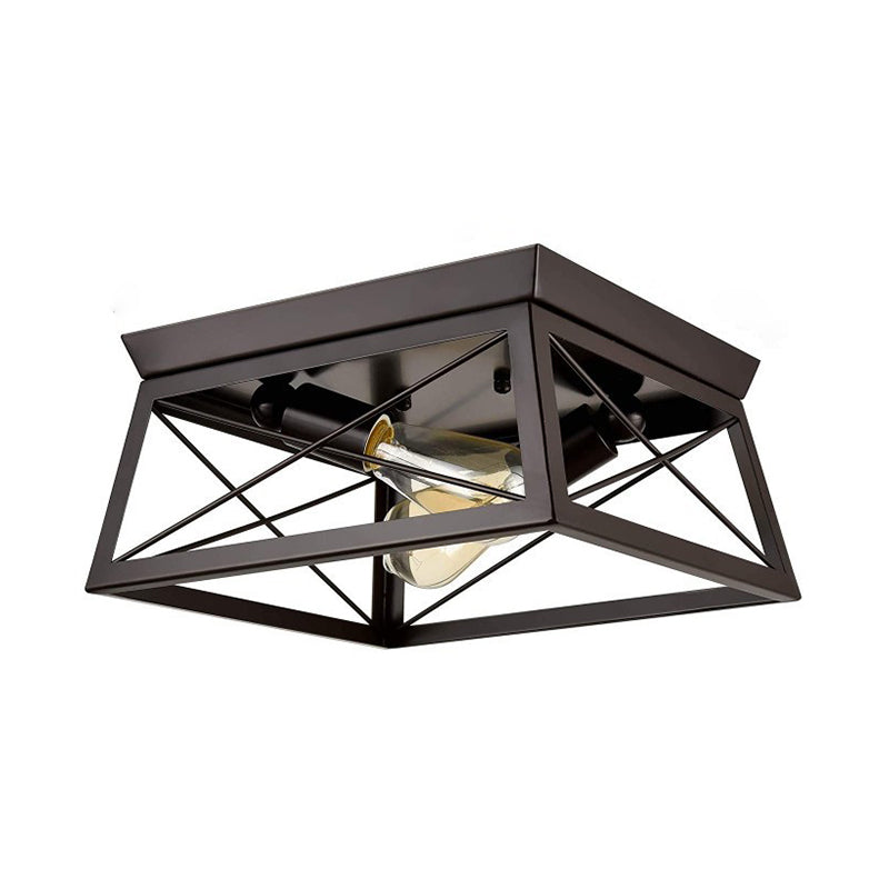 Iron Frame Black Ceiling Light in Industrial Retro Style Wrought Iron Geometric Flush Mount