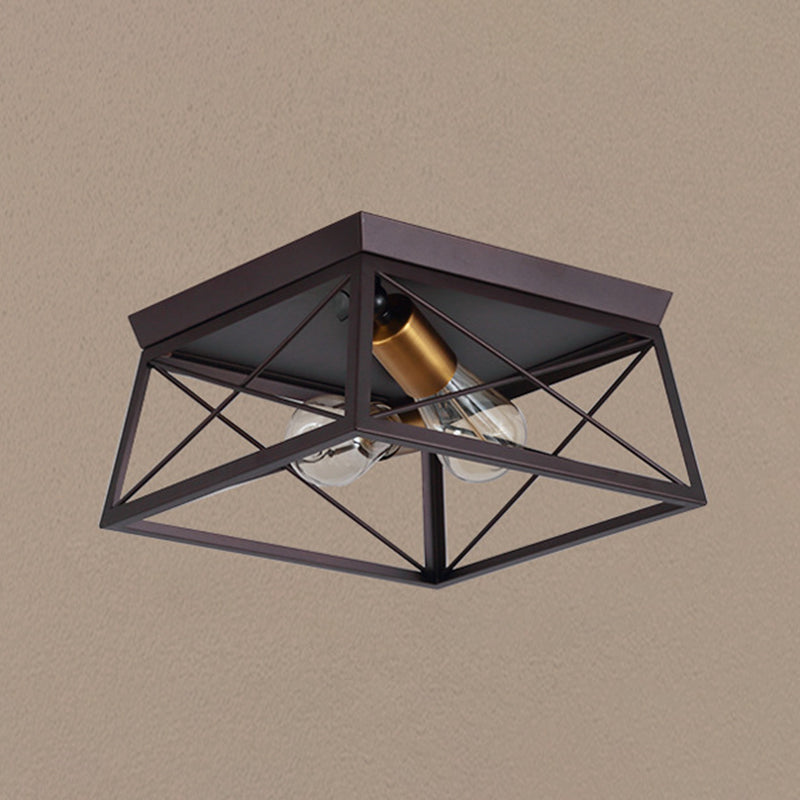 Iron Frame Black Ceiling Light in Industrial Retro Style Wrought Iron Geometric Flush Mount