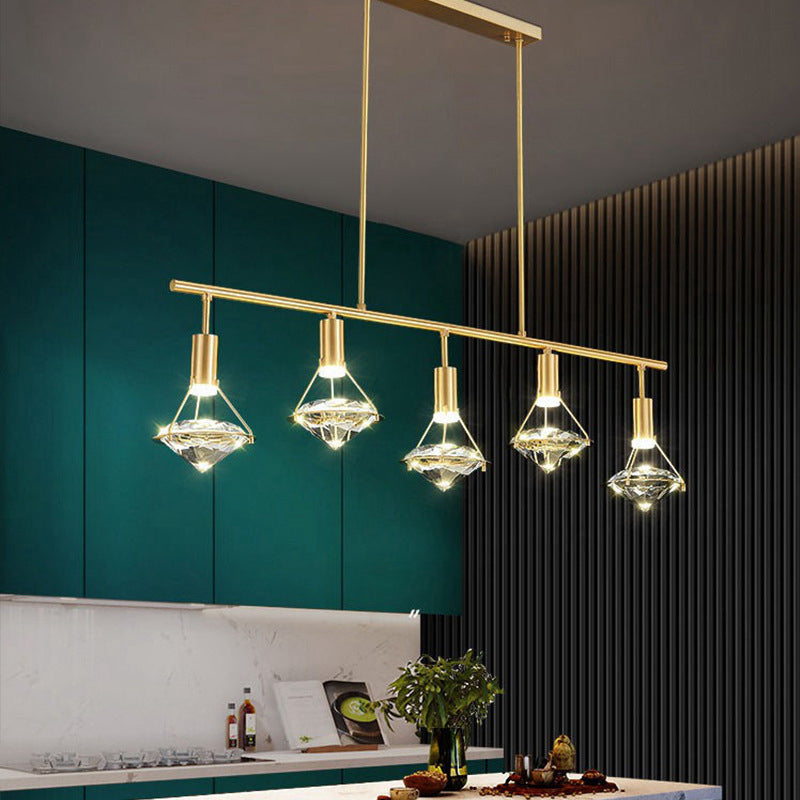 5 Light Cone Island Light Fixture Modern Pendant Lighting Crystal Island Lights in Gold