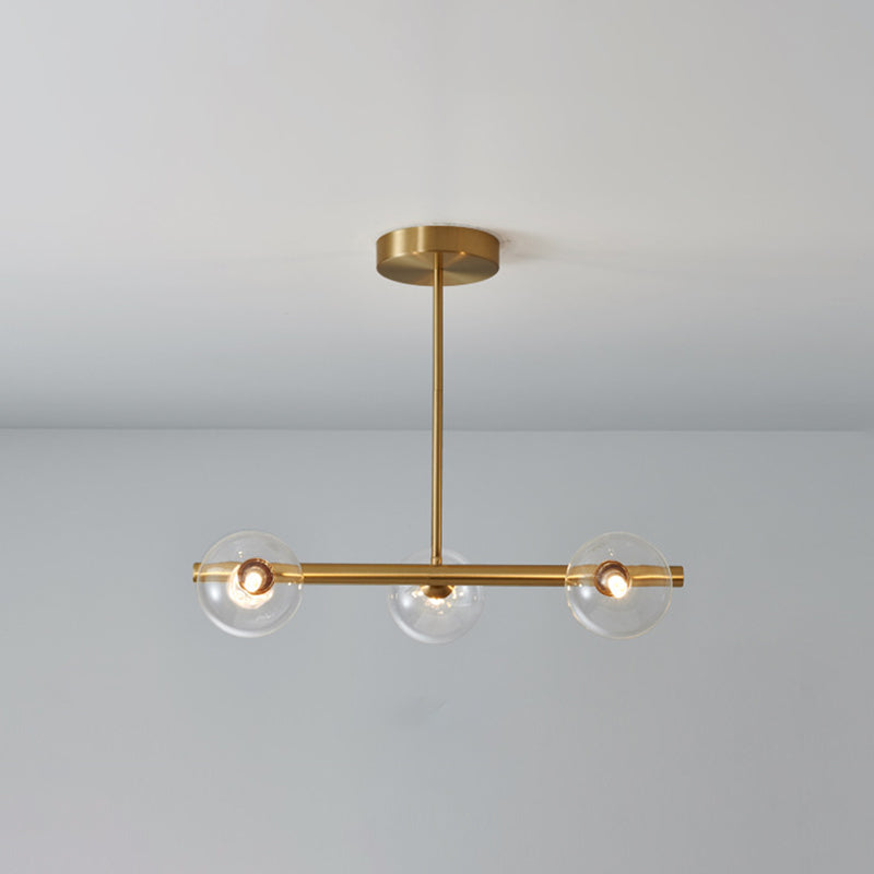 Glass Brass Island Light in Modern Creative Style Copper Globe Pendant Light for Dining Room