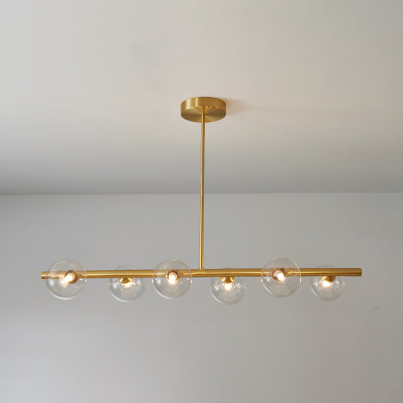 Glass Brass Island Light in Modern Creative Style Copper Globe Pendant Light for Dining Room