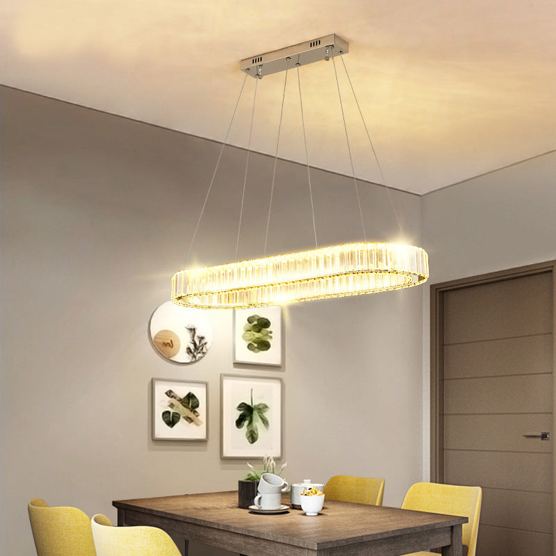 Crystal Silver LED Island Light in Modern Style Stainless-Steel Oval Pendant Light for Dining Room