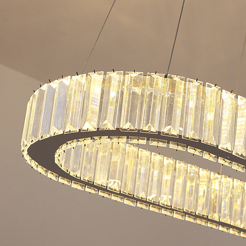 Crystal Silver LED Island Light in Modern Style Stainless-Steel Oval Pendant Light for Dining Room