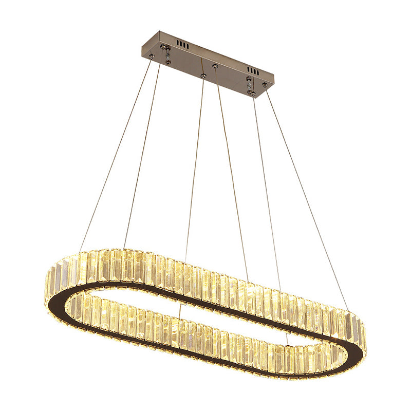 Crystal Silver LED Island Light in Modern Style Stainless-Steel Oval Pendant Light for Dining Room
