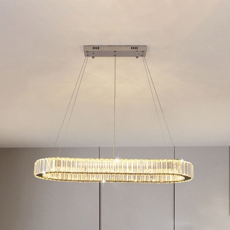 Crystal Silver LED Island Light in Modern Style Stainless-Steel Oval Pendant Light for Dining Room