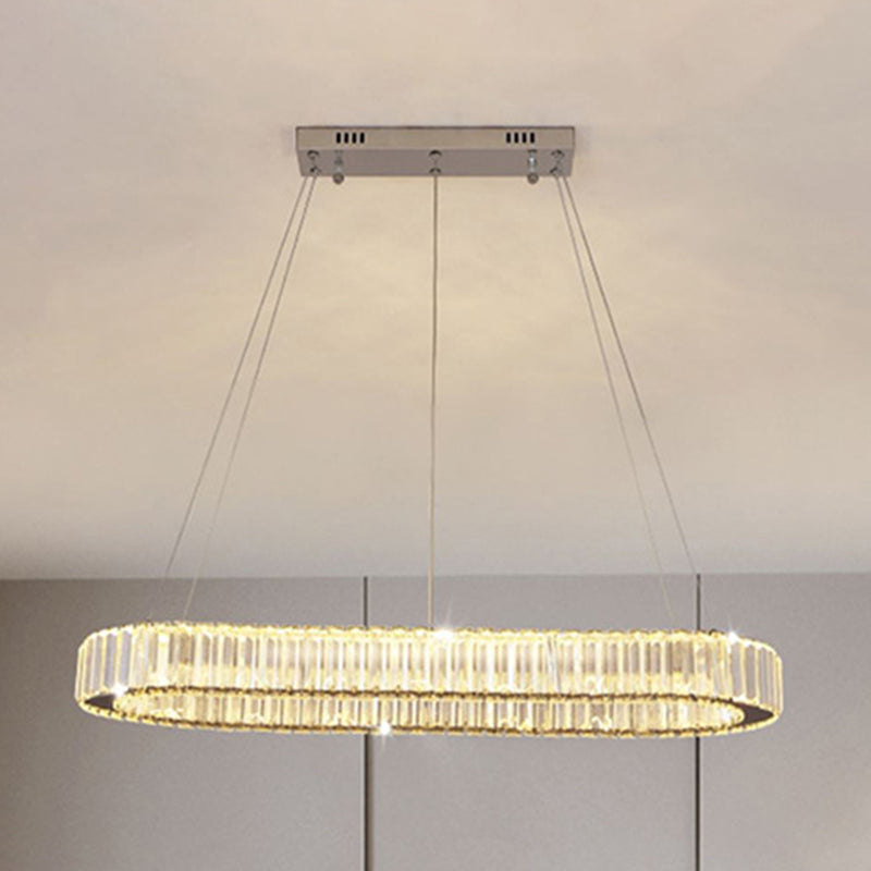 Crystal Silver LED Island Light in Modern Style Stainless-Steel Oval Pendant Light for Dining Room