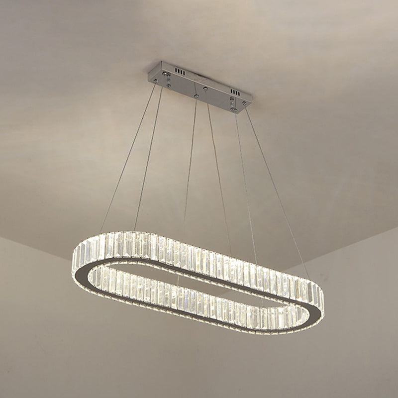 Crystal Silver LED Island Light in Modern Style Stainless-Steel Oval Pendant Light for Dining Room