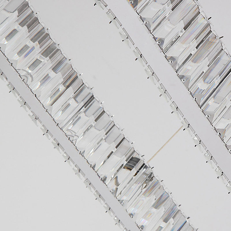 Crystal Silver LED Island Light in Modern Style Stainless-Steel Oval Pendant Light for Dining Room