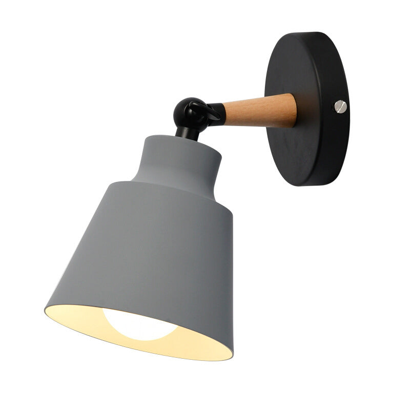 Modern Nordic Single Wall Lamp Wooden Dome Macaron Wall Light with Wrought Iron Shade