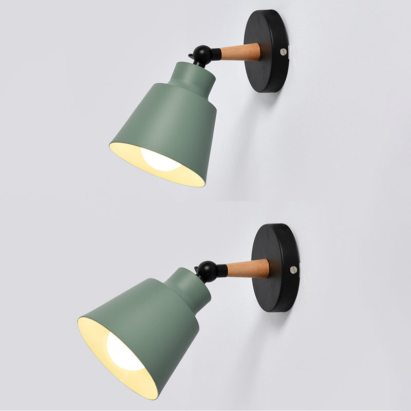 Modern Nordic Single Wall Lamp Wooden Dome Macaron Wall Light with Wrought Iron Shade