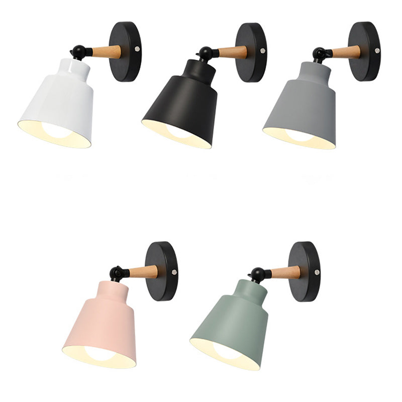 Modern Nordic Single Wall Lamp Wooden Dome Macaron Wall Light with Wrought Iron Shade