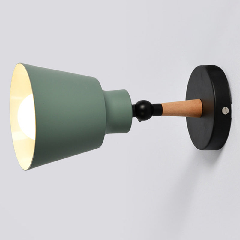 Modern Nordic Single Wall Lamp Wooden Dome Macaron Wall Light with Wrought Iron Shade