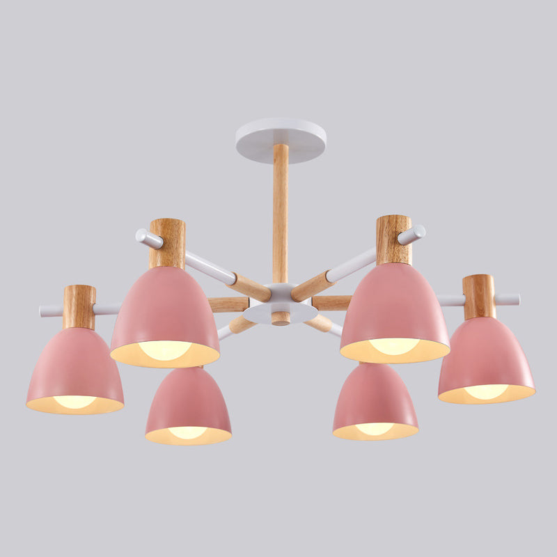 Modern Creative Sputnik Pendant Light Wooden Macaron Chandelier with Wrought Iron Shade